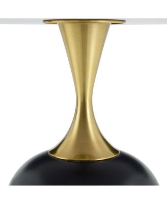 Circular side table with metal base and walnut wood grain