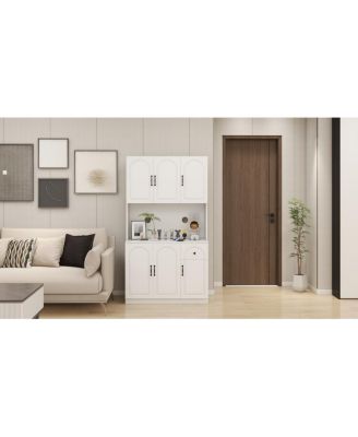 Kitchen Pantry Storage Cabinet with Microwave Oven Countertop