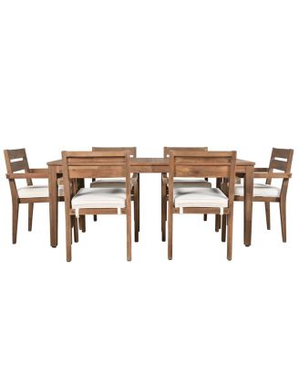 Acacia Wood Outdoor Dining Set with Cushions - 7 Pieces