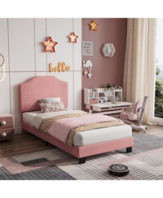 Twin Velvet Bed Frame Corduroy Platform Adjustable Headboard Wood Slats Noise Free