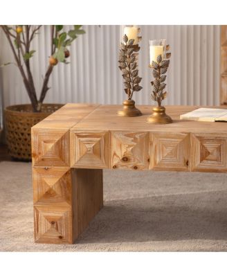 Rustic Geometric Relief Coffee Table - Solid Wood & MDF
