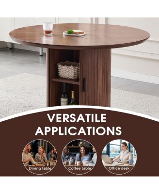 Round Dining Table with Two Layers of Storage Shelves