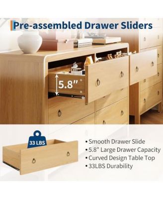  Wide 6 Drawer Dresser for Bedroom, Wooden Chest of Drawers with Large Storage & Metal Handles