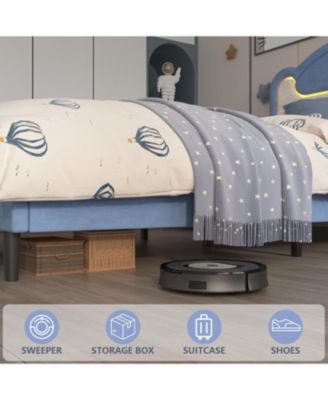 Full Size Upholstered Bed Frame with LED Lights, Fabric Headboard, Princess Platform Bed, Wood Slats, No Box Spring with Drawer