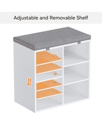 Entryway Shoe Bench with Storage and Cushioned Seat, Wooden Shoe Rack with Adjustable Shelves and Side Pockets