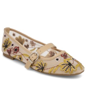 Women's Bluet Embroidered Mesh Mary Jane Ballet Flats