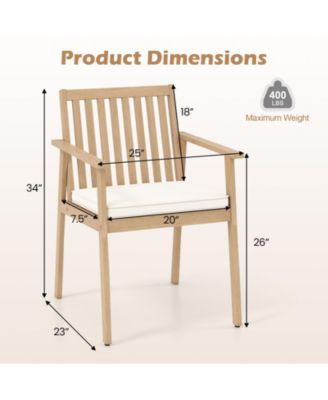 4 PCS Patio Dining Chairs w/ Removable Padded Cushion Armrests & Teak Oil Finish