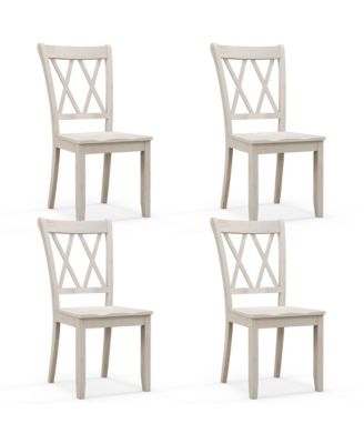 Solid Wood Dining Chair Set of 4 Armless Kitchen Chairs w/ Rubber Wood Frame Cross Back