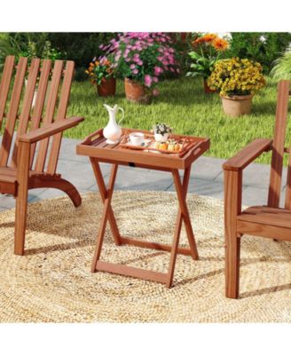 Patio Solid Wood Tray Table w/ Removable Top Rectangular TV Tray Bistro Table