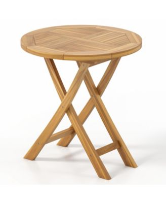 Patio Teak Wood Dining Table 27.5'' Round Side Table w/ Slatted Tabletop