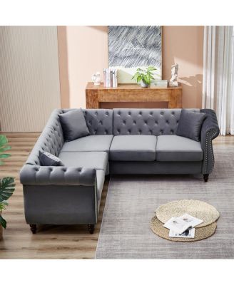 83.5" Oversized L-Shaped Sectional Sofa, 5-Seater Couch with 3 Pillows