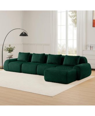 Modern L-Shaped Flannelette Sectional Sofa with Movable Ottoman
