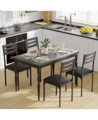 5-Piece Industrial Dining Table Set, Modern Table & Chairs Set for 4, Compact Kitchen Set for Apartment