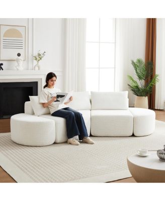 Streamdale Chenille V-shaped modular sofa set with 3 pillows & 2 ottomans