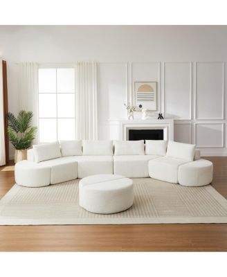 Modular chenille sofa set with 6 pillows, 4 footstools
