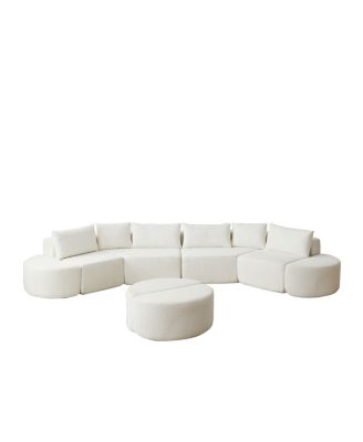 Modular chenille sofa set with 6 pillows, 4 footstools