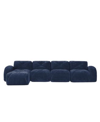 L-shaped Velvet Tufted Sofa with Movable Ottoman