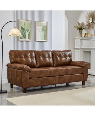  79" Three Seater Modern Faux Leather Sofa with Storage and Big Armrests