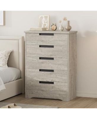 5 Drawer Dresser for Bedroom, Natural Chest of Drawers with Embedded Handles