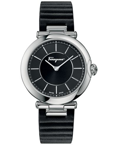 Ferragamo Women's Swiss Style Embossed Black Leather Strap Watch 36mm FIN01 0015