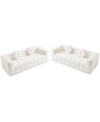 Modern Boneless Couch with Two Circular Throw Pillows, Checkered Design