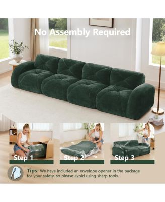 140" Green Velvet Tufted Boneless Sofa with Ergonomic Design, No Assembly