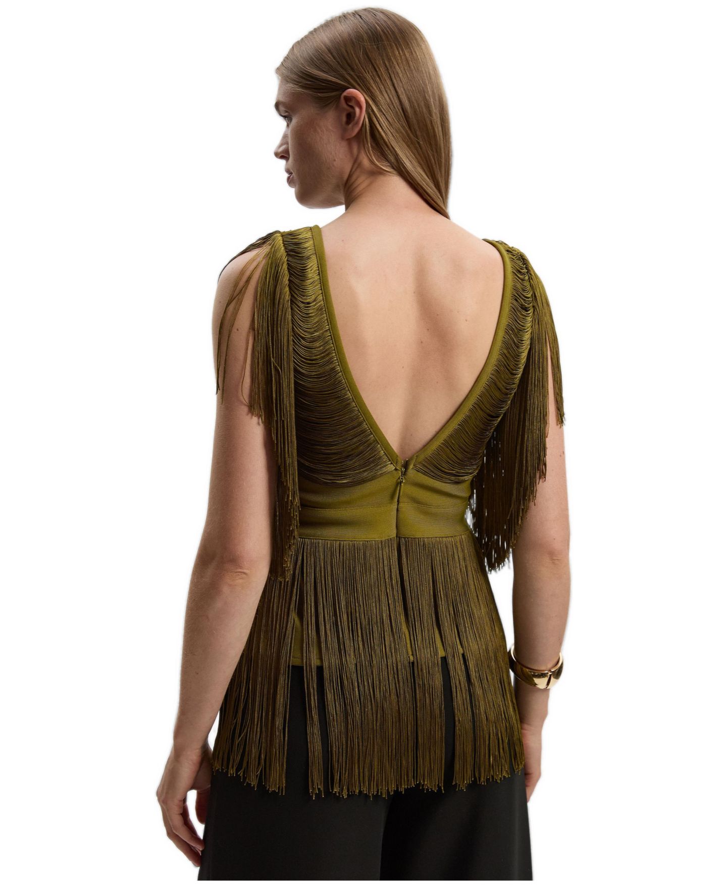 Женский топ Karen Millen Draped Fringe Knitted, цвет: Оливковый — фото 3