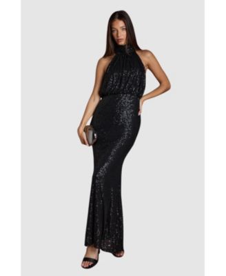 Women's Halterneck Sequin Bridesmaid Maxi Dress