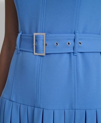 Women's Sleeveless Jewel Neck Pleated Drop Waist Mini Dress