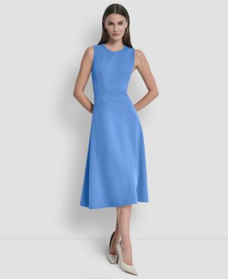Women's Sleeveless Jewel Neck Fit and Flare Scuba Crepe Midi Dress