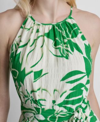 Women's Sleeveless Halter Neck Belted Fit and Flare Maxi Dress