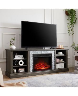 70" TV Stand with Faux Stone Surround and 23" Fireplace Insert.