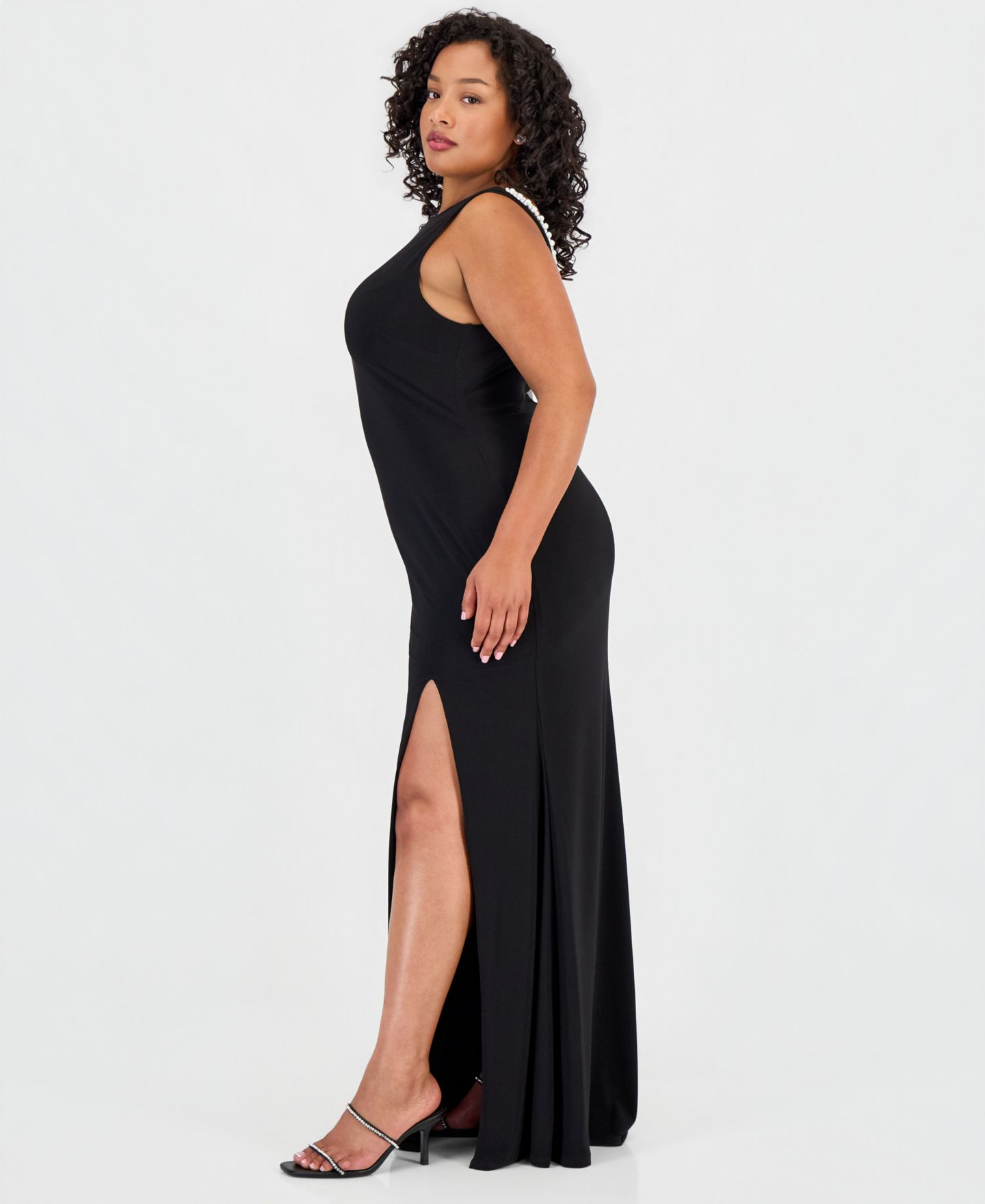 Женские платья B Darlin Trendy Plus Size Scoop-Neck Shiny Knit Gown, цвет: Oxford — фото 2