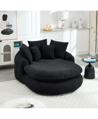 Oversized Oval Upholstered Bean Bag Sofa with 5 Pillows & Wrap Around Backrest
