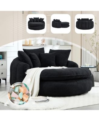 Oversized Oval Upholstered Bean Bag Sofa with 5 Pillows & Wrap Around Backrest