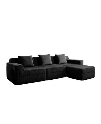 Modular 3 Seat L Shape Sectional Sofa, Cloud Couch with Ottoman