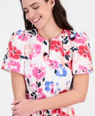 Women's Short-Sleeve Elastic-Waist Midi Dress