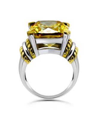 Yellow Cubic Zirconia Center Stone with Oxidized Twist Polish Accents Statement Ring