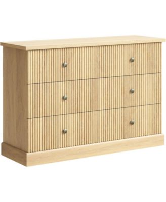 6 Drawer Dresser for Bedroom, Fluted Horizontal Chest of Drawers, 47" Wide Wood Dresser with Metal Handles
