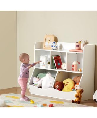 Kid Storage Cabinet, 5-Cubby Wood Toy Storage Organizer for Kids Room, Playroom, Kindergarten, Nursery