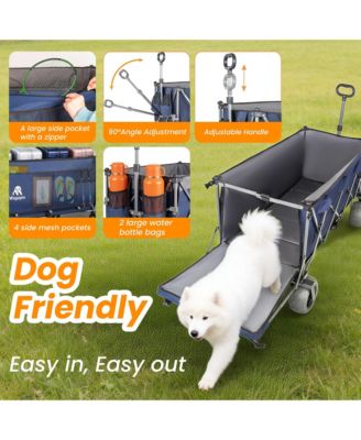 Heavy Duty Utility Wagons, Extra Long Large Foldable Wagon with Opened Tailgate and All-Terrain Wheels, 500lbs Capacity for Beach