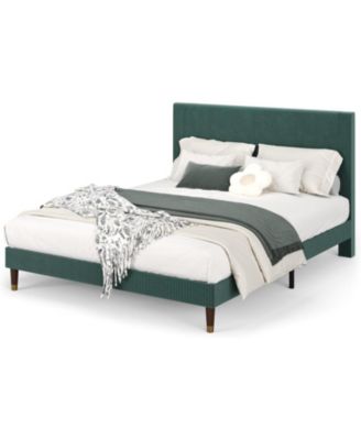 Full Corduroy Upholstered Platform Bed Frame with Headboard Modern Design Wood Slat Support Noise Free Easy Assembly