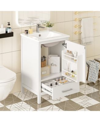 20" Modern Freestanding Bathroom Vanity with Ceramic Sink, Solid Wood Frame and Soft Close Door for Small Spaces