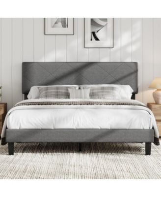 Upholstered Bed Frame with Headboard, Modern Platform Bed with Wooden Slats Support, Noise Free Platform Beds for Bedroom