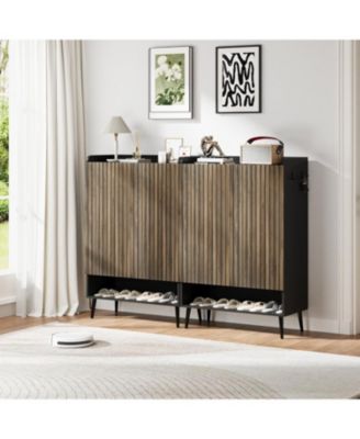 Large Shoe Cabinet with Doors，6-Tier Shoe Organizer with 2 Doors & Additional Hooks for Hallway, Entryway, Living Room