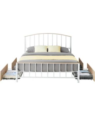 Full Metal Bed Frame With Headboard and Footboard 4 Storage Drawers No Box Spring Space Saving