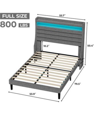 Full Bed Frame with 2-Tier Storage Headboard, Charging Station & LED Lights, Under Bed Storage