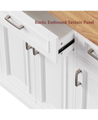 54" White Kitchen Island with Drop Leaf, 4 Doors, 3 Drawers, on Wheels