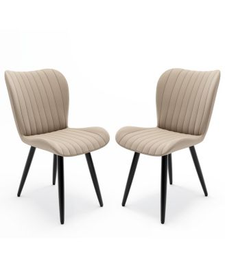 Set of 2 Modern PU Leather Dining Chairs with Thick Cushions & Metal Legs