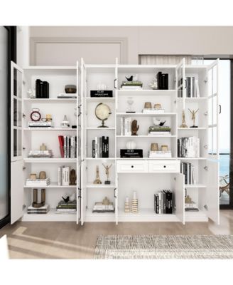 Modern Bookcase, Sideboard with 19-Tier Shelves and 2 Drawers